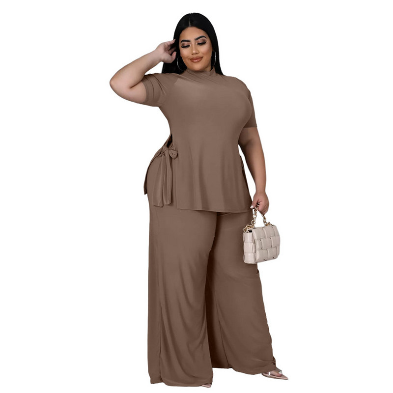 Plus Size Two Piece Outfits Γυναικεία Ρούχα Κοντό μανίκι στρογγυλή λαιμόκοψη χαλαρή ασορτί Σετ ελαστικό casual χονδρική αποστολή αποστολής