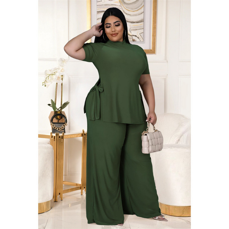 Plus Size Two Piece Outfits Γυναικεία Ρούχα Κοντό μανίκι στρογγυλή λαιμόκοψη χαλαρή ασορτί Σετ ελαστικό casual χονδρική αποστολή αποστολής