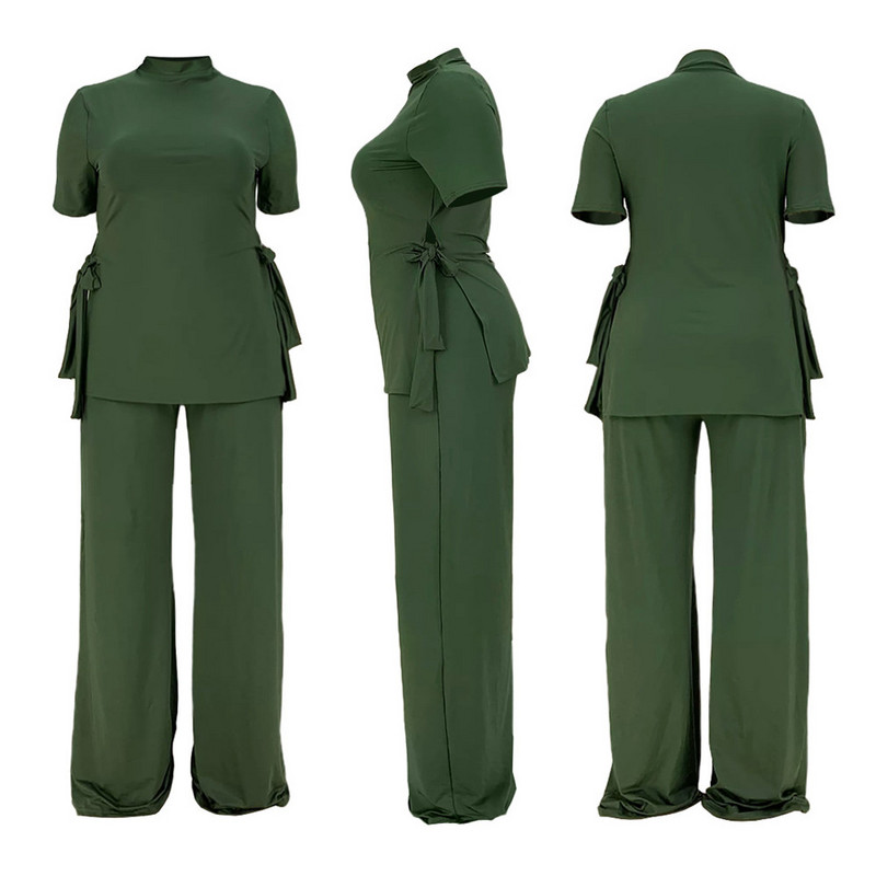 Plus Size Two Piece Outfits Γυναικεία Ρούχα Κοντό μανίκι στρογγυλή λαιμόκοψη χαλαρή ασορτί Σετ ελαστικό casual χονδρική αποστολή αποστολής