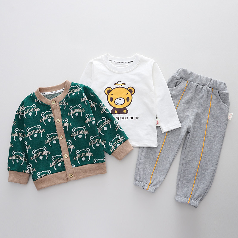 2022 Φθινόπωρο Βρεφικά αγόρια Ρούχα Ρούχα Παιδικά Σετ ρούχων Βρεφικά παλτό κινουμένων σχεδίων T πουκάμισο Παντελόνι 3 τμχ Κοστούμι Παιδική Στολή μπέιζμπολ