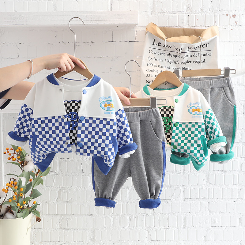 Seturi de îmbrăcăminte pentru copii de toamnă pentru bebeluși, băieți, fete, haine, ținute, paltoane în carouri pentru sugari, tricou, pantaloni, trening pentru copii, tigru din desene animate