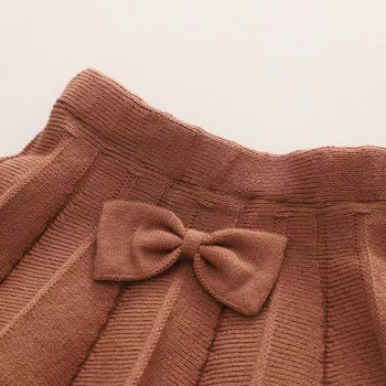 Комплект плетена пола за момичета, есенни дрехи, панделка на точки, палто с жилетка в западен стил, едноцветна плисирана къса пола, комплект от 2 части