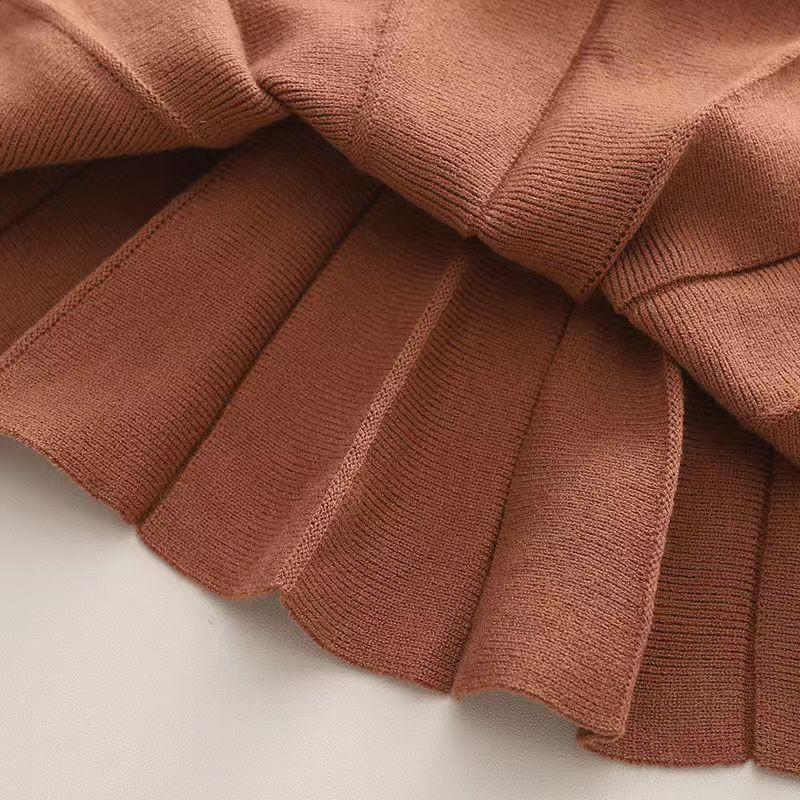 Σετ Πλεκτή Φούστα για κορίτσια Φθινοπωρινά Ρούχα Πουά Φιόγκος Ζακέτα μονόχρωμη Πλισέ κοντή φούστα σετ 2 τεμαχίων