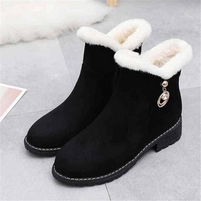 Νέες γυναικείες μπότες Winter Outdoor Keep Warm Γούνινες μπότες Αδιάβροχες Γυναικείες μπότες χιονιού Χοντρό τακούνι με στρογγυλή κεφαλή κοντή μπότα