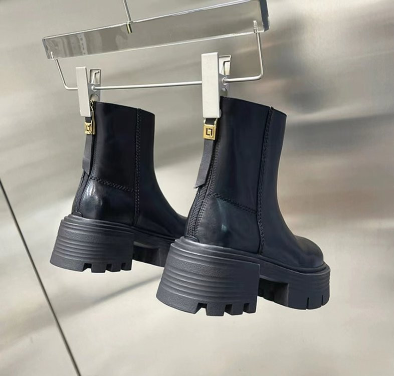 2022. aasta kaubamärgi disainiga naiste poolsaapad, mustad nahast platvormsaapad, naiste paksud kontsad, naiste Chelsea saapad, talvekingad
