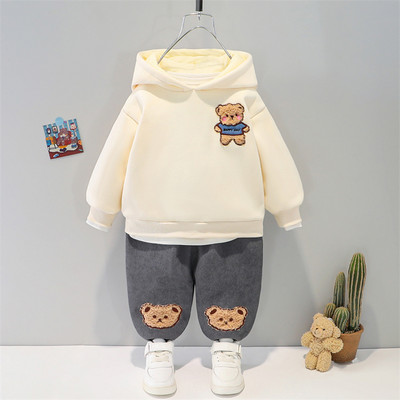 Pulover de pluș cald pentru copii, pantaloni, toamnă iarnă, desene animate, seturi de îmbrăcăminte pentru fete, haine pentru nou-născut pentru copii, îmbrăcăminte sport cu glugă