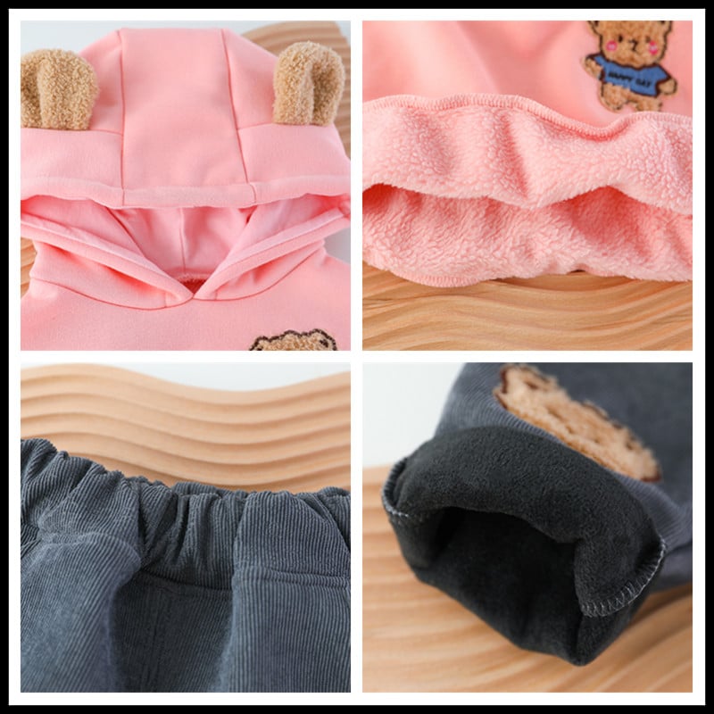 Παιδικά ζεστά βελούδινα παντελόνια πουλόβερ Φθινοπωρινά χειμωνιάτικα κινούμενα σχέδια Βρεφικά κοριτσίστικα σετ ρούχων Βρεφικά νεογέννητα ρούχα Παιδικά αθλητικά με κουκούλα