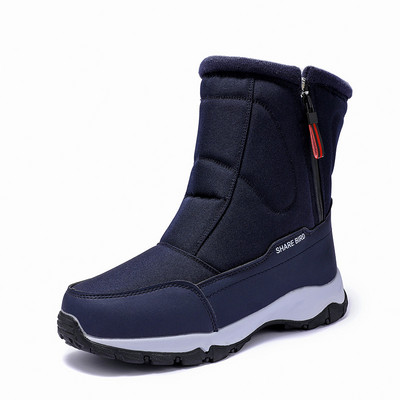 Cizme pentru bărbați Cizme groase de zăpadă pentru cupluri Plus catifea cu fermoar lateral cald și în aer liber Cizme scurte ocazionale, pantofi din bumbac, rezistență la frig.