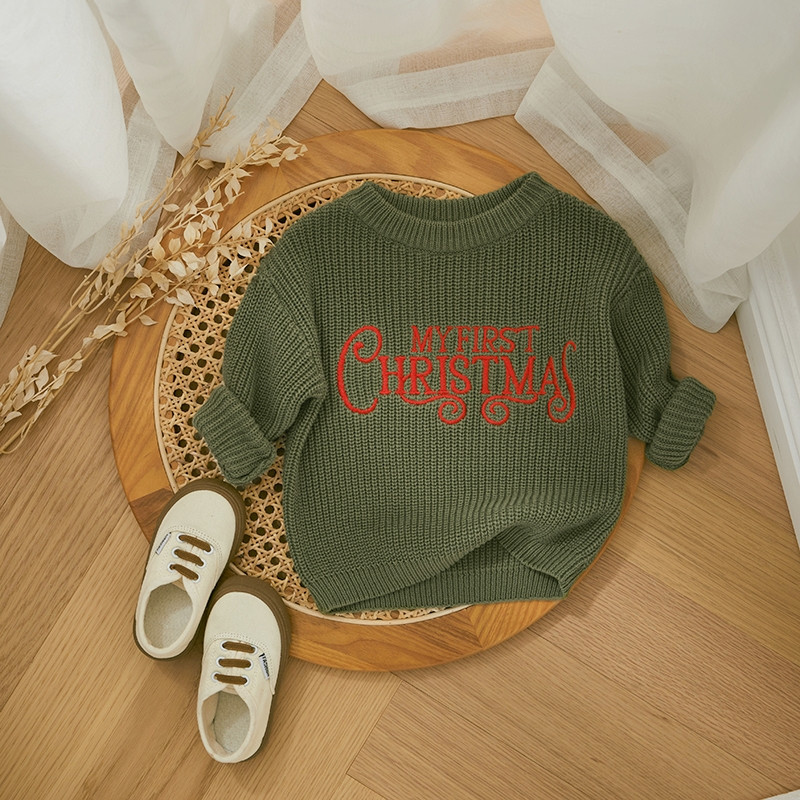 Τα πρώτα μου χριστουγεννιάτικα βρεφικά ρούχα για νεογέννητο πλεκτό πουλόβερ Παιδικό χειμώνα Ζεστό περιστασιακό πουλόβερ μακρυμάνικο πουλόβερ πλεκτό