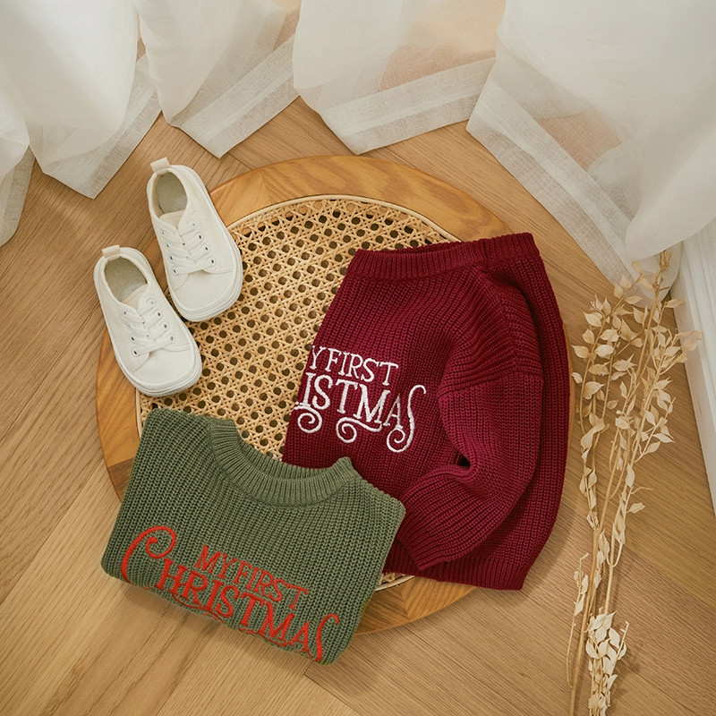 Τα πρώτα μου χριστουγεννιάτικα βρεφικά ρούχα για νεογέννητο πλεκτό πουλόβερ Παιδικό χειμώνα Ζεστό περιστασιακό πουλόβερ μακρυμάνικο πουλόβερ πλεκτό