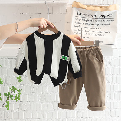 Seturi de îmbrăcăminte pentru copii de toamnă pentru bebeluși, băieți, fete, haine, ținute pentru bebeluși, tricou cu dungi, pantaloni, 2 bucăți, costum pentru copii, îmbrăcăminte sport