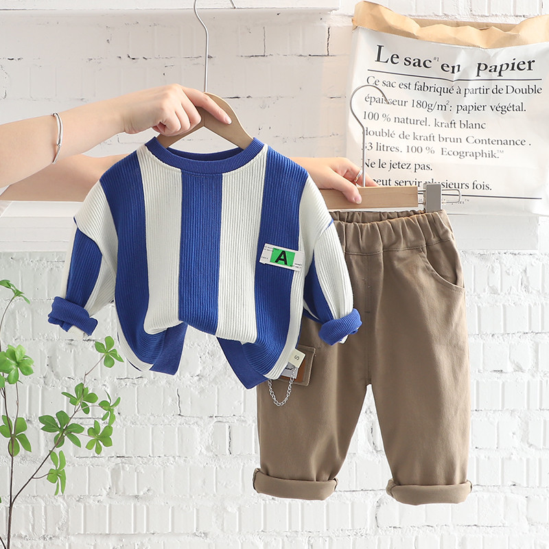 Seturi de îmbrăcăminte pentru copii de toamnă pentru bebeluși, băieți, fete, haine, ținute pentru bebeluși, tricou cu dungi, pantaloni, 2 bucăți, costum pentru copii, îmbrăcăminte sport