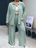 Jesenný oblek, dvojdielna súprava s klopou, široké nohavice, plus size feminino, oblečenie pre plus size ženy