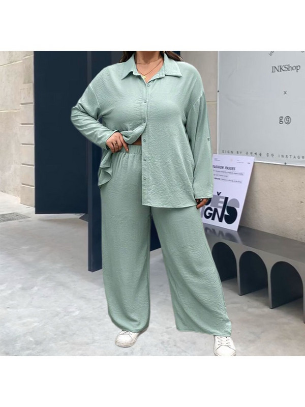Jesenný oblek, dvojdielna súprava s klopou, široké nohavice, plus size feminino, oblečenie pre plus size ženy