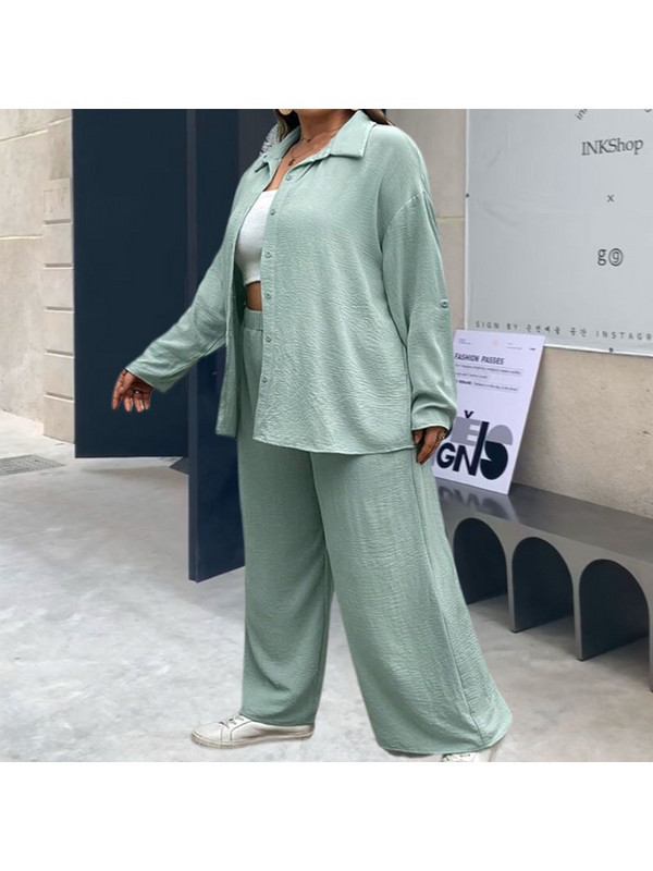 Jesenný oblek, dvojdielna súprava s klopou, široké nohavice, plus size feminino, oblečenie pre plus size ženy