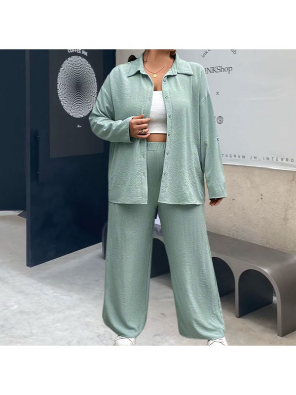 Jesenný oblek, dvojdielna súprava s klopou, široké nohavice, plus size feminino, oblečenie pre plus size ženy