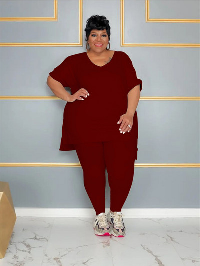 Seturi de două piese marimi mari Îmbrăcăminte pentru femei Costum asortat cu jambiere lungi Tinute casual solide Comert cu ridicata 3xl 4xl 5xl 6xl