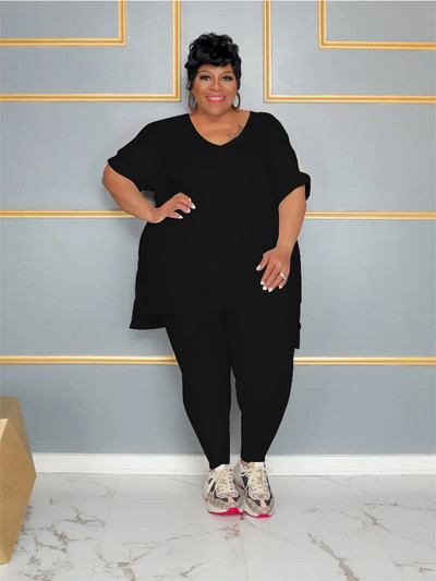 Seturi de două piese marimi mari Îmbrăcăminte pentru femei Costum asortat cu jambiere lungi Tinute casual solide Comert cu ridicata 3xl 4xl 5xl 6xl