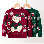 Pulover de Crăciun pentru copii de toamnă și iarnă Ursuleț fată băiat pulover fund tricot cu mânecă lungă roșu verde pulover cald