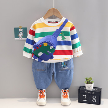Φθινοπωρινά σετ ρούχων για αγοράκια Παιδικά κινούμενα σχέδια Ρούχα δεινοσαύρων Ρούχα νήπια Βρεφικά μπλουζάκια ριγέ τζιν Παιδικά αθλητικά ρούχα