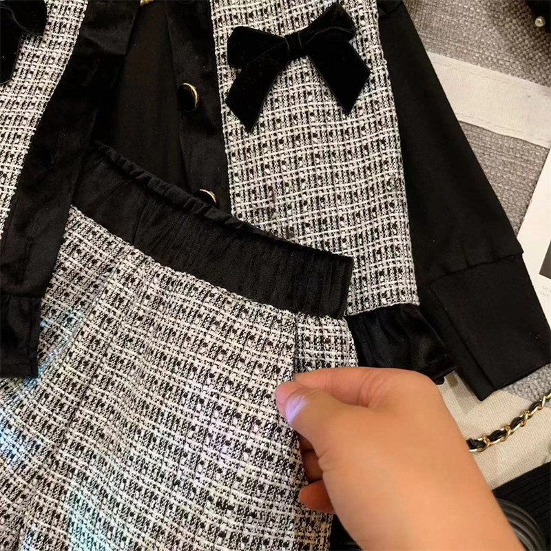 Κοριτσίστικα Σετ Ρούχα 3 τμχ Τουίντ Νέα Σχεδιασμένα Κοστούμια Φθινοπωρινό χειμωνιάτικο πουκάμισο γιλέκο σορτς μπουτίκ Παιδικά 1-10 Ys Fashion Luxury