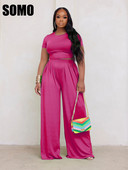 Γυναικεία σετ δύο τεμαχίων SOMO Plus Size Loose casual μονόχρωμα καλοκαιρινά μακρύ παντελόνι σετ δύο τεμαχίων Χονδρική Dropshipping
