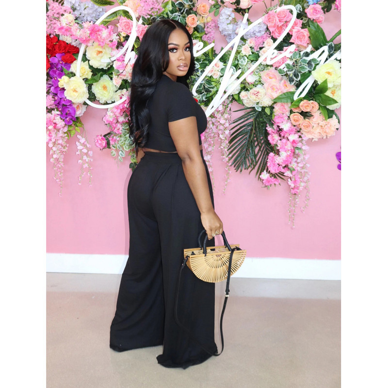 Γυναικεία σετ δύο τεμαχίων SOMO Plus Size Loose casual μονόχρωμα καλοκαιρινά μακρύ παντελόνι σετ δύο τεμαχίων Χονδρική Dropshipping