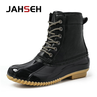 Λούτρινα ζεστά ανδρικά χειμωνιάτικα μπότες για χιόνι Μπότες πάπιας Unisex αδιάβροχες μπότες βροχής από καουτσούκ με κορδόνια μέχρι τον αστράγαλο Παπούτσια μόδας για περπάτημα