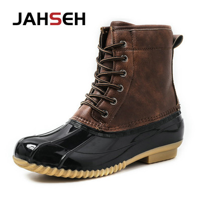 Λούτρινα ζεστά ανδρικά χειμωνιάτικα μπότες για χιόνι Μπότες πάπιας Unisex αδιάβροχες μπότες βροχής από καουτσούκ με κορδόνια μέχρι τον αστράγαλο Παπούτσια μόδας για περπάτημα