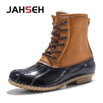 Λούτρινα ζεστά ανδρικά χειμωνιάτικα μπότες για χιόνι Μπότες πάπιας Unisex αδιάβροχες μπότες βροχής από καουτσούκ με κορδόνια μέχρι τον αστράγαλο Παπούτσια μόδας για περπάτημα