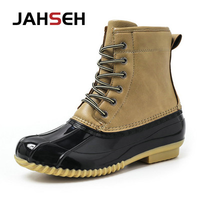 Λούτρινα ζεστά ανδρικά χειμωνιάτικα μπότες για χιόνι Μπότες πάπιας Unisex αδιάβροχες μπότες βροχής από καουτσούκ με κορδόνια μέχρι τον αστράγαλο Παπούτσια μόδας για περπάτημα