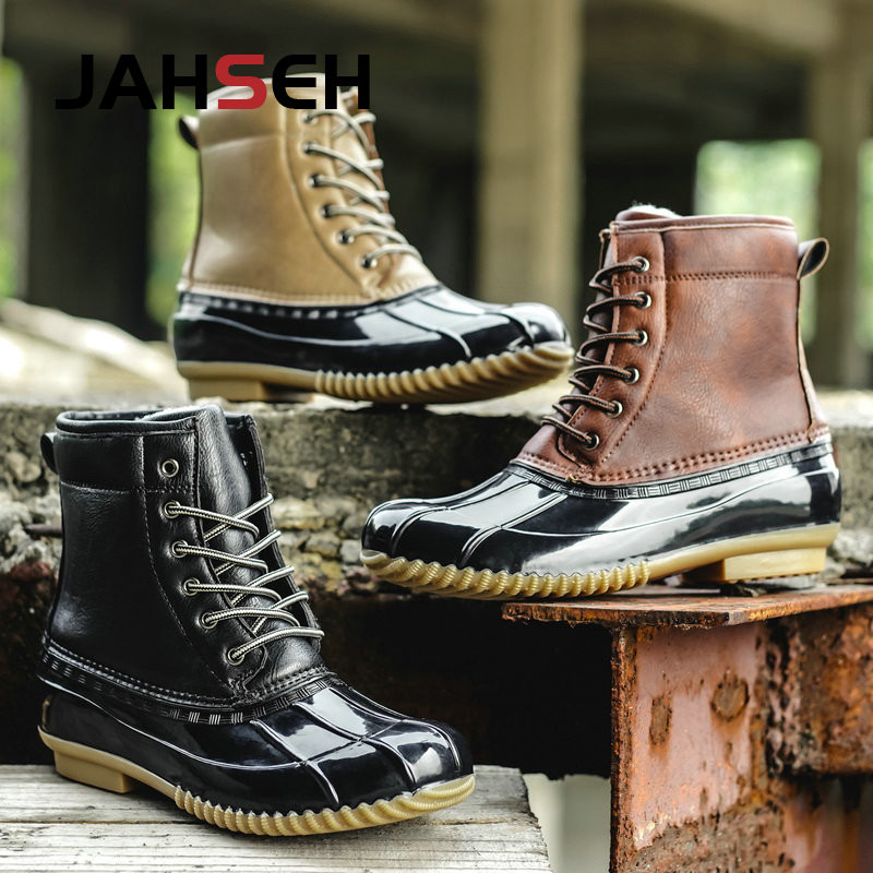 Λούτρινα ζεστά ανδρικά χειμωνιάτικα μπότες για χιόνι Μπότες πάπιας Unisex αδιάβροχες μπότες βροχής από καουτσούκ με κορδόνια μέχρι τον αστράγαλο Παπούτσια μόδας για περπάτημα