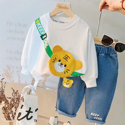 Beebipoistele Tüdrukutele Rõivakomplektid Sügisene Imiku riided Komplektid Laste Õlakott T Särk Teksad 2 tk Ülikond Multifilm Laste Spordirõivad