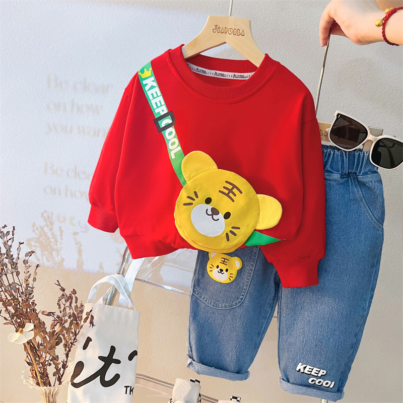 Beebipoistele Tüdrukutele Rõivakomplektid Sügisene Imiku riided Komplektid Laste Õlakott T Särk Teksad 2 tk Ülikond Multifilm Laste Spordirõivad