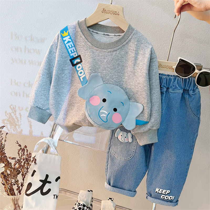 Beebipoistele Tüdrukutele Rõivakomplektid Sügisene Imiku riided Komplektid Laste Õlakott T Särk Teksad 2 tk Ülikond Multifilm Laste Spordirõivad