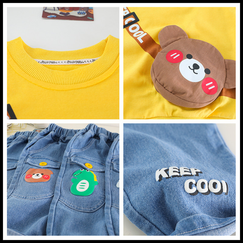 Beebipoistele Tüdrukutele Rõivakomplektid Sügisene Imiku riided Komplektid Laste Õlakott T Särk Teksad 2 tk Ülikond Multifilm Laste Spordirõivad