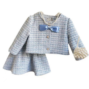 Κορίτσι 2 τεμάχια Tweed Σετ Χειμερινό κοστούμι Ρούχα για 1-10 Χρόνια Παιδικό βαμβακερό τζάκετ παλτό + φούστα Νέα παιδικά κλασικά ρούχα