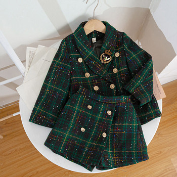 Κορίτσι 2 τεμάχια Tweed Σετ Χειμερινό κοστούμι Ρούχα για 1-10 Χρόνια Παιδικό βαμβακερό τζάκετ παλτό + φούστα Νέα παιδικά κλασικά ρούχα