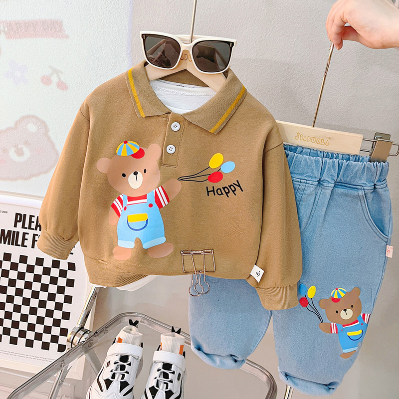 Kompleti odjeće za bebe, dječake, djevojčice, dječje majice, traperice, 2 kom. s medvjedićima, dječja ležerna sportska odjeća, jesenska odjeća za dojenčad.