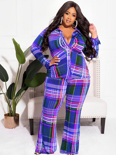 Seturi de 2 piese Ținute pentru femei Plus Size Homewear Set femei de iarnă Cămașă în carouri casual și pantaloni lungi și largi Vânzare cu ridicata Dropshipping