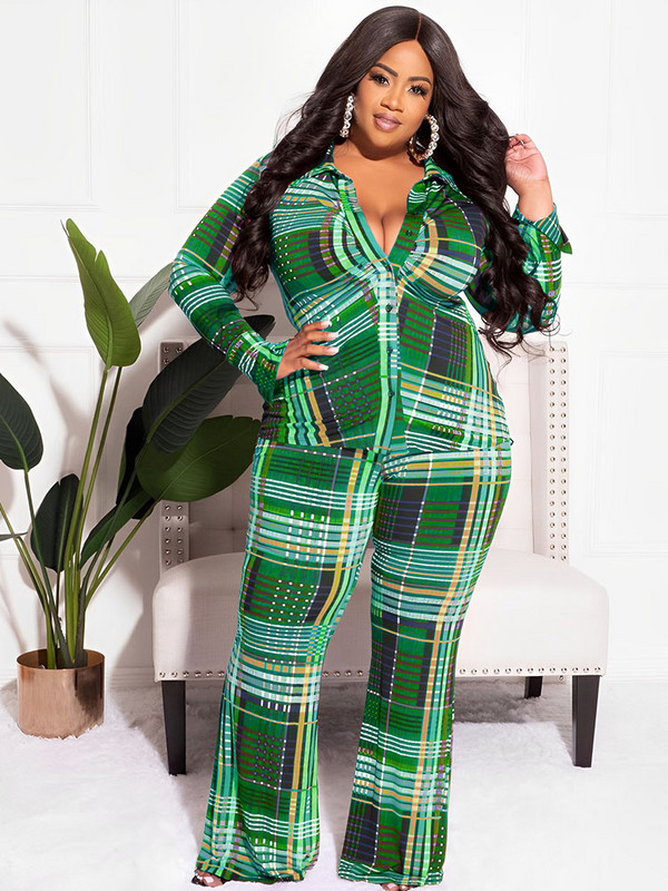 Seturi de 2 piese Ținute pentru femei Plus Size Homewear Set femei de iarnă Cămașă în carouri casual și pantaloni lungi și largi Vânzare cu ridicata Dropshipping