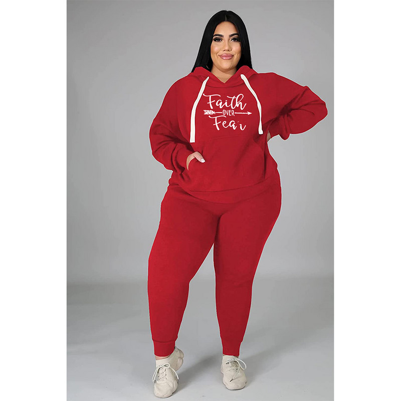 Suures suuruses spordidressi naisteriided, 2-osaline komplekt Mood Taskukapuutsid Print Stretch Street Wear Püksid Ülikonnad Spordirõivad Hulgimüük