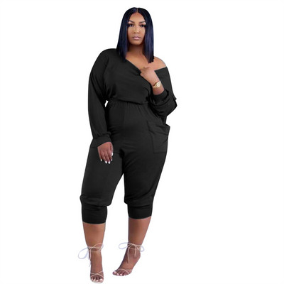 Suures suuruses naiste dressikomplekt Ebaregulaarse kaelusega vabaaja pikkade varrukatega T-särk Kaheosaline püksikomplekt Salongirõivad Dropshipping