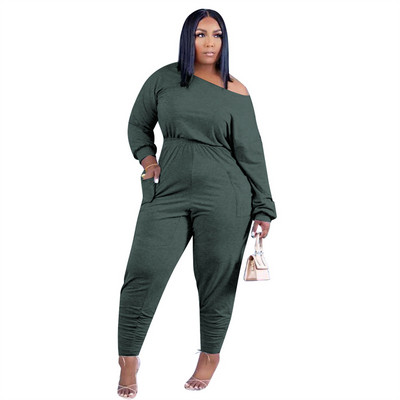 Suures suuruses naiste dressikomplekt Ebaregulaarse kaelusega vabaaja pikkade varrukatega T-särk Kaheosaline püksikomplekt Salongirõivad Dropshipping