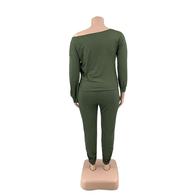 Suures suuruses naiste dressikomplekt Ebaregulaarse kaelusega vabaaja pikkade varrukatega T-särk Kaheosaline püksikomplekt Salongirõivad Dropshipping