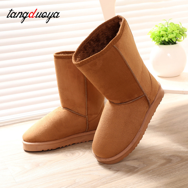 Γυναικείες μπότες χιονιού Χειμερινές μπότες μεσαίου σωλήνα Χοντές βελούδινες αντιολισθητικές χειμερινές μπότες μόδας Γυναικεία ζεστά Mid Calf Botas mujer