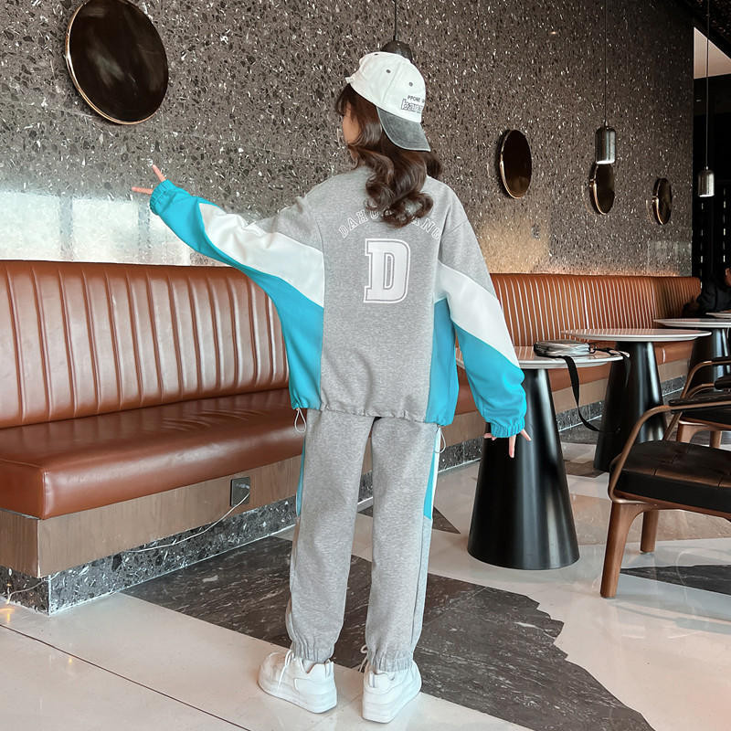 Mergaičių megztinis su užtrauktuku su užtrauktuku su užtrauktuku + sportinės kelnės, vaikiškas sportinis kostiumas, 2 dalių apranga, mokinių bėgimo kelnių rinkiniai 3–14 m.