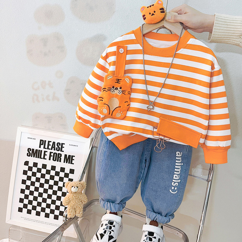 2023. aasta kevad poiste riided Tüdrukute triibuline T-särk Teksad 2 tk. Ülikond Multifilmi Lasteriided Väikelaste 1–4-aastaste rõivaste komplektid