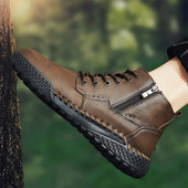 Cizme de iarnă pentru bărbați de marcă Cizme pentru bărbați din piele lucrate manual, pantofi pentru bărbați, respirabili, în aer liber, pantofi ocazionali pentru mers pe jos