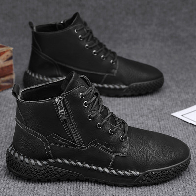 Cizme de iarnă pentru bărbați de marcă Cizme pentru bărbați din piele lucrate manual, pantofi pentru bărbați, respirabili, în aer liber, pantofi ocazionali pentru mers pe jos